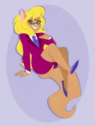  absurd_res anthro business_suit callie_briggs clothing domestic_cat eyewear felid feline felis female glasses hanna-barbera hi_res looking_at_viewer mammal necktie sitting smile solo suit swat_kats toothy_grin trishabeakens 