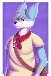  absurd_res anthro brownieclop canid canine clothed clothing digital_media_(artwork) fennec_fox fox hi_res male mammal pin_(disambiguation) scarf solo true_fox 