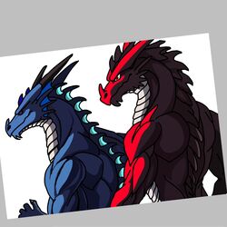  anthro battle blue_body blue_scales dragon dreamdragon89 duo feral fighting_pose male male/male mythological_creature mythological_scalie mythology pose red_body red_scales scales scalie simple_background white_background 