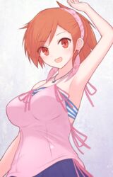  armpits bandana blush breasts camisole devil_survivor female jewelry looking_at_viewer necklace open_mouth orange_hair ribbon short_hair simple_background skirt smile solo star_(symbol) suta_(clusta) white_background yuzu_tanigawa 