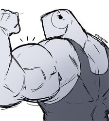  big_muscles blush blush_lines clothing dark_clothing dinosaur dynogreeno extinct flexing flexing_bicep hi_res largo_(dynogreeno) male muscular muscular_male prehistoric_species reptile scalie shirt simple_background solo tank_top topwear white_background 