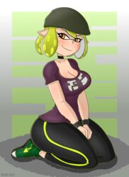  dodo-bot green_eyes inkling nintendo sitting splatoon 