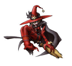  bandai belt black_cat blonde_hair boots breasts broom broom_riding cape digimon facial_mark feline female female flying hat looking_at_viewer pet pointy_ears short_hair simple_background solo tattoo witch witch_hat witchmon 