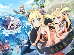  6+girls :q albacore_(warship_girls_r) american_flag american_flag_bikini american_flag_print archerfish_(warship_girls_r) bikini blonde_hair blue_eyes blue_hair chibi commentary_request fish flag_print green_eyes innertube long_hair looking_at_viewer m1_(warship_girls_r) mtyy multicolored_hair multiple_girls one-piece_swimsuit photoshop_(medium) ponytail print_bikini surcouf_(warship_girls_r) swim_ring swimsuit tongue tongue_out twintails two-tone_hair u47_(warship_girls_r) u81_(warship_girls_r) underwater very_long_hair warship_girls_r water 