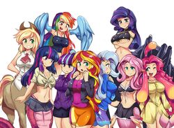  2016 6+girls alternate_breast_size applejack_(mlp) aqua_eyes arachne arthropod_girl blonde_hair blue_eyes blue_feathers blue_hair blush breasts carapace centaur centorea_shianus centorea_shianus_(cosplay) cleavage commentary cosplay cowboy_hat crossed_arms crossover english_commentary eyelashes feathered_wings feathers fluttershy_(mlp) front-tie_top fusion green_eyes grin harpy hat hinghoi lamia large_breasts long_hair mermaid meroune_lorelei meroune_lorelei_(cosplay) midriff miia_(monster_musume) miia_(monster_musume)_(cosplay) miniskirt monster_girl monster_musume_no_iru_nichijou monsterification multicolored_hair multiple_girls my_little_pony my_little_pony:_equestria_girls my_little_pony:_friendship_is_magic navel one_eye_closed open_mouth papi_(monster_musume) papi_(monster_musume)_(cosplay) personification pink_eyes pink_hair pinkie_pie_(mlp) pointy_ears purple_hair rachnera_arachnera rachnera_arachnera_(cosplay) rainbow_dash_(mlp) rainbow_hair rarity_(my_little_pony) red_hair scales shirt sidelocks simple_background skirt slime_(substance) slime_girl smile spider_girl starlight_glimmer sunset_shimmer sunset_shimmer_(human) suu_(monster_musume) suu_(monster_musume)_(cosplay) tail taur tied_shirt trixie_lulamoon twilight_sparkle_(mlp) two-tone_hair underboob white_background winged_arms wings 