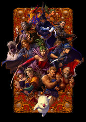  1other 3girls 6+boys absurdres ambiguous_gender armor bandana beard black_hair blonde_hair celes_chere cyan_garamonde dagger dave_rapoza edgar_roni_figaro everyone facial_hair fangs final_fantasy final_fantasy_vi gau gloves gogo green_hair grey_hair highres horns knife locke_cole mask mog moogle moustache multiple_boys multiple_girls muscular pantyhose parted_lips photoshop_(medium) ponytail relm_arrowny sabin_rene_figaro serious setzer_gabbiani shadow_(ff6) smile strago_magus sword terra_branford turban umaro weapon whiskers wings 