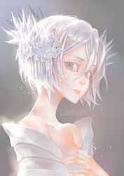  alexa_pasztor bad_deviantart_id bad_id bankai bare_shoulders bleach female grey_hair hair_ornament hakka_no_togame_(bankai) ice kuchiki_rukia lips pale_skin photoshop_(medium) solo spoilers white_hair 