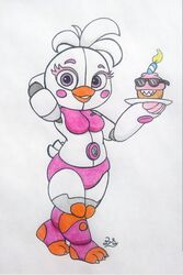  2018 animatronic anthro avian beak big_eyes bird blush chicken clothing cupcake cupcake_(fnaf) duo eyewear female five_nights_at_freddy&#039;s food food_creature footwear freddy_fazbear&#039;s_pizzeria_simulator full-length_portrait funtime_chica_(fnaf) galliform gallus_(genus) machine phasianid pillothestar portrait pose robot scottgames slightly_chubby smile socks solo_focus stirrup_socks sunglasses thick_thighs traditional_media_(artwork) ultimate_custom_night wide_hips 