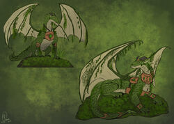  absurd_res bronze_armor concept_art digitigrade dragon duo emerald_(gem) ermei eyol female feral gem green_background hi_res male membrane_(anatomy) membranous_wings mythological_creature mythological_scalie mythology plant quadruped scales scalie secrets_of_uncrom simple_background tail uncrom visha wings yenocwolf 