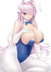  animal_ear_hairband animal_ears arm_support azur_lane blue_leotard bow bowtie braid breasts cleavage detached_collar fake_animal_ears female frilled_leotard frills gloves hair_over_one_eye hairband highleg highres large_breasts leotard long_hair louisville_(an_order_of_dreams)_(azur_lane) louisville_(azur_lane) nori_aji official_alternate_costume pantyhose pink_hair playboy_bunny rabbit_ear_hairband rabbit_ears red_eyes seiza side_braid single_braid sitting strapless strapless_leotard undersized_breast_cup white_background white_gloves white_pantyhose 