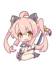  ahoge animal_ears animal_hands armband bell black_socks black_tail blush_stickers bra cat_cutout cat_ears cat_lingerie cat_paws cat_tail chibi clothing_cutout collar fake_animal_ears female frilled_armband frilled_bra frilled_collar frilled_panties frilled_socks frills hair_between_eyes highres long_hair meme_attire onii-chan_wa_oshimai! open_mouth orange_eyes oyama_mahiro panties pink_hair pink_ribbon pon_sugar ribbon sidelocks simple_background sitting socks solo sweatdrop tail tail_bell tail_ornament tail_ribbon twintails twintails_day underwear wariza wavy_mouth white_background 