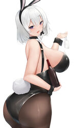  animal_ears ass azur_lane backless_leotard bare_back black_leotard black_wrist_cuffs bottle breasts brown_pantyhose fake_animal_ears fake_tail female highres holding holding_bottle large_breasts leotard looking_at_viewer mole mole_under_mouth nori_aji official_alternate_costume open_mouth pantyhose playboy_bunny purple_eyes rabbit_tail san_jacinto_(azur_lane) san_jacinto_(flavor_of_the_day)_(azur_lane) solo strapless strapless_leotard tail wrist_cuffs 