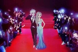  barefoot camera crossover dress elsa_(frozen) frozen_(disney) jack_frost_(rise_of_the_guardians) red_carpet rise_of_the_guardians 