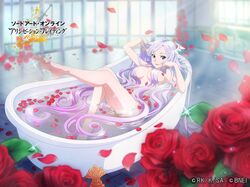  armpits arms_up artist_request bare_legs barefoot bath bathing bathtub breasts claw_foot_bathtub completely_nude feet feet_up female flower hair_censor hair_flowing_over hair_over_breasts hair_over_crotch large_breasts long_hair looking_at_viewer nude official_art osmanthus_blade purple_hair quinella red_flower red_rose rose slipper_bathtub sunlight sword sword_art_online sword_art_online:_alicization very_long_hair water weapon 