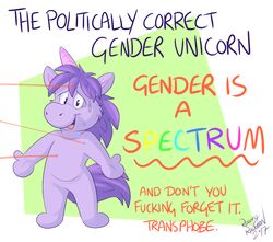  2017 ambiguous_gender anthro bad_metadata better_version_at_source big_head bodily_fluids cel_shading cheek_tuft english_text equid equine facial_tuft featureless_crotch front_view fur green_background hair horn insult laser looking_at_viewer mammal missing_sample mitten_hands mythological_creature mythological_equine mythology nude open_mouth open_smile profanity purple_body purple_fur purple_hair purple_horn roarey_raccoon shaded signature simple_background smile solo standing sweat text tongue toony tuft unicorn white_background 