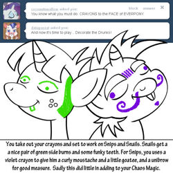  1:1 bitterplaguerat dialogue duo english_text equid equine freckles friendship_is_magic hasbro horn low_res makeover male mammal my_little_pony mythological_creature mythological_equine mythology sleeping snails_(mlp) snips_(mlp) text unicorn 