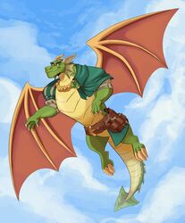  absurd_res activision anthro cape claws clothing dragon dragon_tail flying green_body hi_res horn male muscular muscular_anthro muscular_male mythological_creature mythological_scalie mythology nestor_(spyro) polartoons rescued_dragons_(spyro) scales scalie sky solo spyro_reignited_trilogy spyro_the_dragon tail wings 