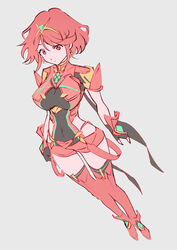  absurdres black_gloves breasts chest_jewel earrings female fingerless_gloves gloves highres jewelry large_breasts pyra_(xenoblade) red_eyes red_hair red_shorts red_thighhighs short_hair short_shorts shorts solo swept_bangs thighhighs tiara ug333333 xenoblade_chronicles_(series) xenoblade_chronicles_2 