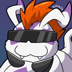  1:1 ambiguous_gender anthro bandai_namco bust_portrait claws cute_fangs digimon digimon_(species) eyewear fur gomamon hair joltink portrait red_hair simple_background smile solo sunglasses white_body white_fur 