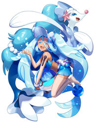  :d aqua_hair ball beachball blue_eyes colored_eyelashes commentary crossover eyelashes female gloves hair_between_eyes hand_up hatsune_miku holding kamuinii long_hair looking_at_viewer open_mouth pokemon pokemon_(creature) primarina project_voltage single_glove smile swimsuit tan tanlines teeth tongue twintails upper_body upper_teeth_only visor_cap vocaloid water_miku_(project_voltage) white_background 