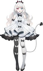  absurdres blue_eyes bow daimaou_ruaeru dress female full_body hair_ornament highres indie_virtual_youtuber long_hair looking_at_viewer open_mouth purple_eyes solo spinel_clanweiss standing symbol-shaped_pupils tail thighhighs virtual_youtuber white_background white_dress 