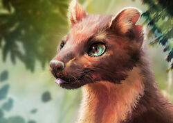  2020 absurd_res ambiguous_gender black_nose blep brown_body brown_fur day detailed detailed_fur flutti fur green_eyes gulonine hi_res leaf light lighting mammal marten mustelid musteline notched_ear outside pine_marten realistic_lighting realistic_shading solo tongue tongue_out whiskers white_whiskers 