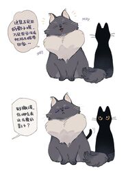  ambiguous_gender black_body china_(hetalia) chinese_text closed_eyes domestic_cat duo felid feline felis feral fur hetalia hi_res juanmao1997 mammal meow open_mouth open_smile russia_(hetalia) simple_background smile tail text translated whiskers white_background 