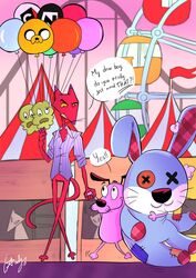  adventure_time amusement_park amusement_ride animal_plushie anthro arm_by_side asking asking_another asking_if_serious balloon balloon_with_face beagle bent_arm bent_leg big_eyes black_eyebrows black_eyes brown_ears brown_nose button_(fastener) button_eyes cacandyart candy canid canine canis cartoon_network clenched_teeth clothed clothing cotton_candy courage_the_cowardly_dog courage_the_cowardly_dog_(character) crow&#039;s_feet crows_feet curved_leg date dating dessert dialogue doll domestic_cat domestic_dog dress_shirt duo english_text exclamation_point eye_contact eyebrows felid feline felis ferris_wheel flag flag_(object) food freckles fur hand_holding happy hi_res holding_balloon holding_object holding_plushie hunting_dog inanimate_object inflatable interspecies jake_the_dog katz_(courage_the_cowardly_dog) logo logo_on_balloon logo_print looking_at_another looking_at_partner looking_down looking_up male male/male mammal motion_lines motion_outline nude outside partial_line_speech_bubble partially_clothed patch_(fabric) pink_body pink_fur plushie print_balloon pupils purple_ears purple_nose question question_mark rabbit_plushie red_body red_fur roller_coaster romantic romantic_couple scent_hound shirt signature size_difference sky slit_pupils smile speech_bubble standing star star_font star_font_signature star_in_signature straight_arm straight_leg talking_to_another talking_to_partner teeth tent text text_emphasis text_on_balloon text_print topwear toy underline walking whiskers yellow_sclera yes-no_question 