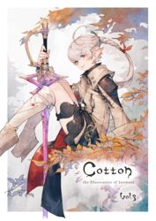  ahoge alisaie_leveilleur autumn_leaves black_skirt blue_eyes boots brooch coat comiket_93 commentary cover cover_page elezen elf female final_fantasy final_fantasy_xiv foot_out_of_frame from_side grey_coat hair_ribbon highres holding holding_sword holding_weapon jewelry junwool knee_boots knees_up long_hair long_sleeves pointy_ears ponytail ribbon sitting skirt smile solo sword thigh_strap weapon white_footwear white_hair 