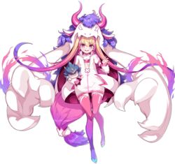  ark_order behemoth_(ark_order) blonde_hair bra character_doll claw_pose female fire full_body gradient_hair gradient_legwear hat hood hoodie horns leviathan_(ark_order) long_hair long_sleeves low-tied_long_hair multicolored_hair official_art pink_bra pink_eyes pink_hair pink_thighhighs purple_hair purple_thighhighs shanyao_jiang_tororo solo streaked_hair tachi-e thighhighs transparent_background two_side_up underwear variant_set very_long_hair white_hoodie 