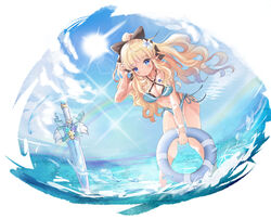  bikini fishgolden open_shirt pointy_ears princess_connect princess_connect!_re:dive sasaki_saren see_through swimsuits sword tagme wet 