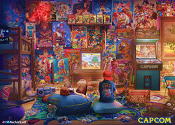  1990s_(style) 2boys akuma_(street_fighter) alex_(street_fighter) arcade_cabinet arcade_stick back_to_the_future backwards_hat ball baseball_cap bean_bag_chair bed bedroom blanka board_game book bunk_bed cameo cammy_white capcom captain_america captain_america_(series) carpet character_doll character_print chun-li controller copyright_name cracker_jack crt cyclops_(x-men) dee_jay dhalsim doctrine_dark dudley edmond_honda elena_(street_fighter) english_commentary english_text evil_ryu facebook_logo fei_long game_cartridge game_console game_controller guile hadouken hat hibiki_dan highres hokuto_(street_fighter) hoverboard hugo_andore ibuki_(street_fighter) indoors instagram_logo joystick kasugano_sakura ken_masters loaded_interior logo m._bison makoto_(street_fighter) male_focus marvel marvel_vs._capcom messy_room mixed_media monopoly multiple_boys necro_(street_fighter) neon_lights official_art oro_(street_fighter) playing_games playstation_1 poster_(object) power_glove_(nintendo) print_shirt pullum_purna puzzle_fighter q_(street_fighter) rachid_lotf remy_(street_fighter) retro_artstyle rogue_(x-men) rose_(street_fighter) rubik&#039;s_cube ryu_(street_fighter) sagat sean_matsuda sharon_(street_fighter) shirt skullomania sodom spider-man spider-man_(series) statuette street_fighter street_fighter_ex_(series) street_fighter_ii_(series) street_fighter_ii_v street_fighter_iii_(series) street_fighter_zero_(series) super_nintendo television thunder_hawk toy_car twelve twitter_logo urien vega_(street_fighter) window wolverine_(x-men) x-men x-men_vs._street_fighter yang_lee yun_lee zangief 