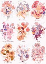  :&lt; anemone_(flower) artistic_error bellflower blue_eyes blue_flower blue_rose brown_eyes bud closed_eyes closed_mouth daisy eevee espeon evolutionary_line flareon flower glaceon highres jolteon leafeon looking_at_viewer looking_back lotus lotus_leaf multicolored_flower no_humans oharu-chan open_mouth orange_flower orange_tulip painting_(medium) pale_color pink_flower pokemon pokemon_(creature) prehensile_ribbon purple_flower red_flower red_tulip rose smile snowdrop_(flower) sunflower sweet_pea sylveon toes traditional_media tulip umbreon vaporeon water_lily_flower watercolor_(medium) white_background white_flower 