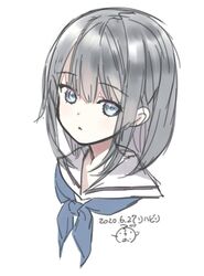  black_hair blue_eyes blue_neckerchief capriccio closed_mouth commentary_request dated female hair_between_eyes looking_at_viewer neckerchief original portrait sailor_collar signature simple_background solo white_background white_sailor_collar 