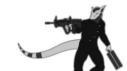  16:9 alpha_channel anthro assault_rifle bullpup bullpup_rifle clothing dragon fancy_clothing gun hi_res joe_ramirez male mythological_creature mythological_scalie mythology ranged_weapon rebeldragon101 rifle scalie simple_background suit suitcase tail tavor-21_rifle tavor_tar-21 transparent_background weapon widescreen 