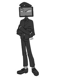  absurd_res asian_clothing clothed clothing demon demon_humanoid east_asian_clothing electronics enaic31 for_a_head gakuran hazbin_hotel hi_res humanoid japanese_clothing japanese_school_uniform male monochrome not_furry object_head school_uniform screen screen_face screen_head simple_background solo television tv_head uniform vox_(hazbin_hotel) white_background 