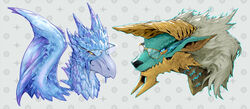  2020 ambiguous_gender blue_eyes capcom dragon dragoooon1223 elder_dragon european_mythology eyewear fanged_wyvern feral glasses hi_res horn ice looking_at_viewer monster_hunter mythological_creature mythological_scalie mythology portrait scalie simple_background velkhana western_dragon wings yellow_eyes zinogre 