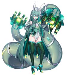  :d animal_ears aqua_bow aqua_bowtie aqua_hair blue_eyes bow bowtie bright_pupils celesteela colored_inner_hair covered_navel elbow_gloves female full_body gloves green_thighhighs hair_between_eyes hand_on_own_hip high_heels highleg highleg_leotard katagiri_hachigou leotard multicolored_hair oerba_yun_fang open_mouth personification playboy_bunny pokemon rabbit_ears simple_background skin_fang smile solo striped_bow striped_bowtie striped_clothes thighhighs two-tone_hair v-shaped_eyebrows white_background white_headwear white_pupils 