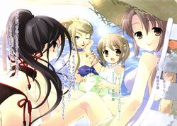  black_hair blonde_hair blue_eyes brown_eyes brown_hair glasses highres itou_noiji margery_daw sakai_chigusa shakugan_no_shana shana swimsuit yoshida_kazumi 