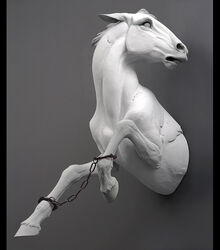 ambiguous_gender beth_cavener_stichter cuff_(restraint) equid equine feral grandfathered_content handcuffs hooves horse mammal metal_cuffs photography_(artwork) real restraints sculpture sculpture_(artwork) shackles solo traditional_media_(artwork)