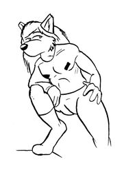 2010 4_fingers alan_foreman anthro black_and_white bottomwear bowman&#039;s_wolf canid canine canis clothed clothing female fingers florence_ambrose freefall_(webcomic) fully_clothed fur hair hand_on_hip looking_aside mammal monochrome pants red_wolf simple_background solo step_pose white_background wolf