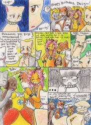 annoyed anthro bittersweet_candy_bowl canid canine canis clothing comic daisy_(bcb) david_(bcb) domestic_cat domestic_dog dress english_text felid feline felis female group lucy_(bcb) male mammal mike_(bcb) paulo_(bcb) taeshi_(artist) tail tess_(bcb) text x_mouth