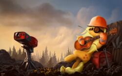 applejack_(mlp) clothing cloud crossover earth_pony engineer_(team_fortress_2) equid equine eyewear female feral friendship_is_magic gloves goggles guitar handwear hasbro hi_res horse machine mammal moe_(artist) musical_instrument my_little_pony outside playing_guitar playing_music plucked_string_instrument pony robot sentry_gun_(team_fortress_2) sky solo string_instrument tail team_fortress_2 turret valve