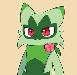  anthro cheek_tuft dipstick_ears ear_markings facial_tuft floragato fur fur_tuft generation_9_pokemon green_arms green_body green_ears green_fur green_tuft iris multicolored_ears nintendo pokemon pokemon_(species) pupils simple_background solo sum tuft 