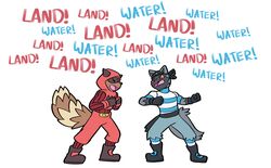  anthro aqua_grunt argument bandana clothed clothing duo facial_markings generation_3_pokemon gloves grunt_(pokemon) handwear head_markings hi_res hoodie imdanuki kerchief magma_grunt male markings mask_(marking) nintendo open_mouth pokemon pokemon_(species) poochyena simple_background team_aqua team_magma topwear white_background zigzagoon 