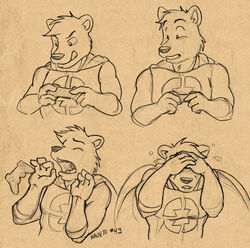 anthro bite biting_lip biting_own_lip cape closed_eyes clothing controller distorter game_controller lips male mammal mustelid musteline sean_o&#039;hare self_bite solo spandex tight_clothing tongue tongue_out true_musteline weasel