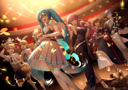  2020 2boys 4girls :d anniversary arm_above_head arm_up armpit_crease backlighting bad_id bad_pixiv_id balcony bare_shoulders belt black_dress black_hairband black_necktie black_ribbon black_shorts blonde_hair blue_eyes blue_flower blue_hair blue_rose blurry blurry_background bouquet bow bowtie breasts brown_eyes brown_hair bug butterfly character_name cleavage clenched_hand clothes_writing collared_dress commentary confetti curly_hair daisy darkness detached_sleeves dot_nose dress dress_shirt dutch_angle elbow_gloves eyelashes facing_viewer feet_out_of_frame fisheye flat_chest floating_hair flower foot_out_of_frame formal full_body gem glint gloves green_eyes hair_between_eyes hair_flower hair_ornament hair_ribbon hairband hairclip half-closed_eyes halter_dress halterneck hand_on_own_chest hand_up hands_up happy hatsune_miku high_collar high_heels high_ponytail highres holding holding_bouquet indoors jitome kagamine_len kagamine_rin kaito_(vocaloid) knees_together_feet_apart large_breasts layered_dress leaf leg_up lens_flare light_particles light_rays light_smile lips long_dress long_hair looking_afar looking_at_viewer medium_breasts megurine_luka meiko_(vocaloid) miku_symphony_(vocaloid) multiple_boys multiple_girls neck_flower neck_ribbon necktie nonomaro official_art open_mouth orange_flower pants pearl_(gemstone) petals pink_flower pink_hair puffy_sleeves red_flower red_rose ribbon rose see-through see-through_dress shaded_face shadow shirt short_dress short_hair short_ponytail short_sleeves shorts side_slit sideboob sleeveless sleeveless_dress small_breasts smile socks sparkle spotlight stage_lights standing standing_on_one_leg suspender_shorts suspenders tailcoat tareme teeth theater theater_seating thighhighs twintails upper_teeth_only v-shaped_eyebrows v_arms very_long_hair vignetting vocaloid waist_bow waistcoat white_dress white_flower white_footwear white_gloves white_legwear white_pants white_ribbon white_rose white_shirt wide_sleeves yellow_flower yellow_rose zettai_ryouiki 