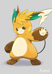  ambiguous_gender anthro black_nose brown_body brown_ears brown_feet brown_fur brown_sclera feet fur generation_1_pokemon generation_9_pokemon green_inner_ear hair hi_res hybrid hybrid_pokemon matchstick_39 neck_tuft nintendo orange_body orange_fur orange_hair pawmot pokemon pokemon_(species) raichu simple_background smile solo standing tail tuft white_body white_fur white_tail 