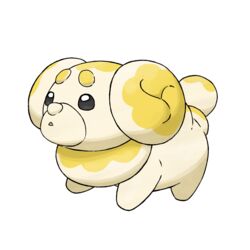  :o artist_request black_eyes bread canine fidough food highres no_humans official_art open_mouth pokemon pokemon_(creature) pokemon_sv simple_background thick_eyebrows transparent_background yellow_theme 