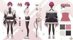  absurdres black_choker breasts choker coat female fingerless_gloves gloves highres indonesian_commentary jkt48 jkt48v large_breasts microphone multiple_views nail_polish nonbire official_art open_clothes open_coat pink_eyes pink_nails purple_hair reference_sheet tana_nona virtual_youtuber 